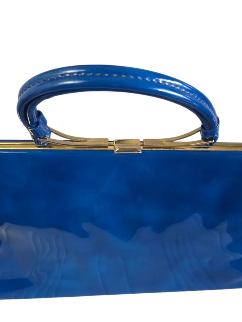 Vintage 1960s Dover Royal Blue Patent Leather Satchel Rare Structured Handle Top